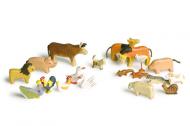 Tiere-Satz - 20 Holztiere vom Bauernhof, Wald und Savanne im Set